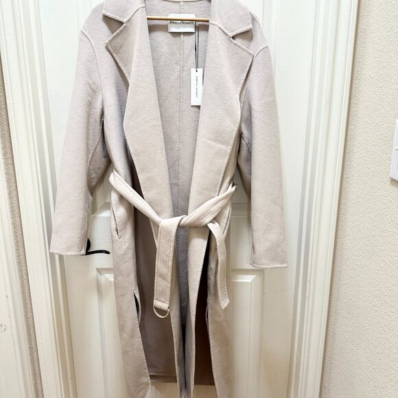 Rebecca Minkoff Women's Wool Blend Belted Wrap Jacket Coat Size L Beige (NEW) - Picture 10 of 15